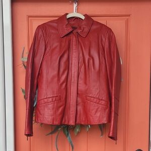 Danier Burgendy Leather Jacket with Classic Collar - Zip Out Lining